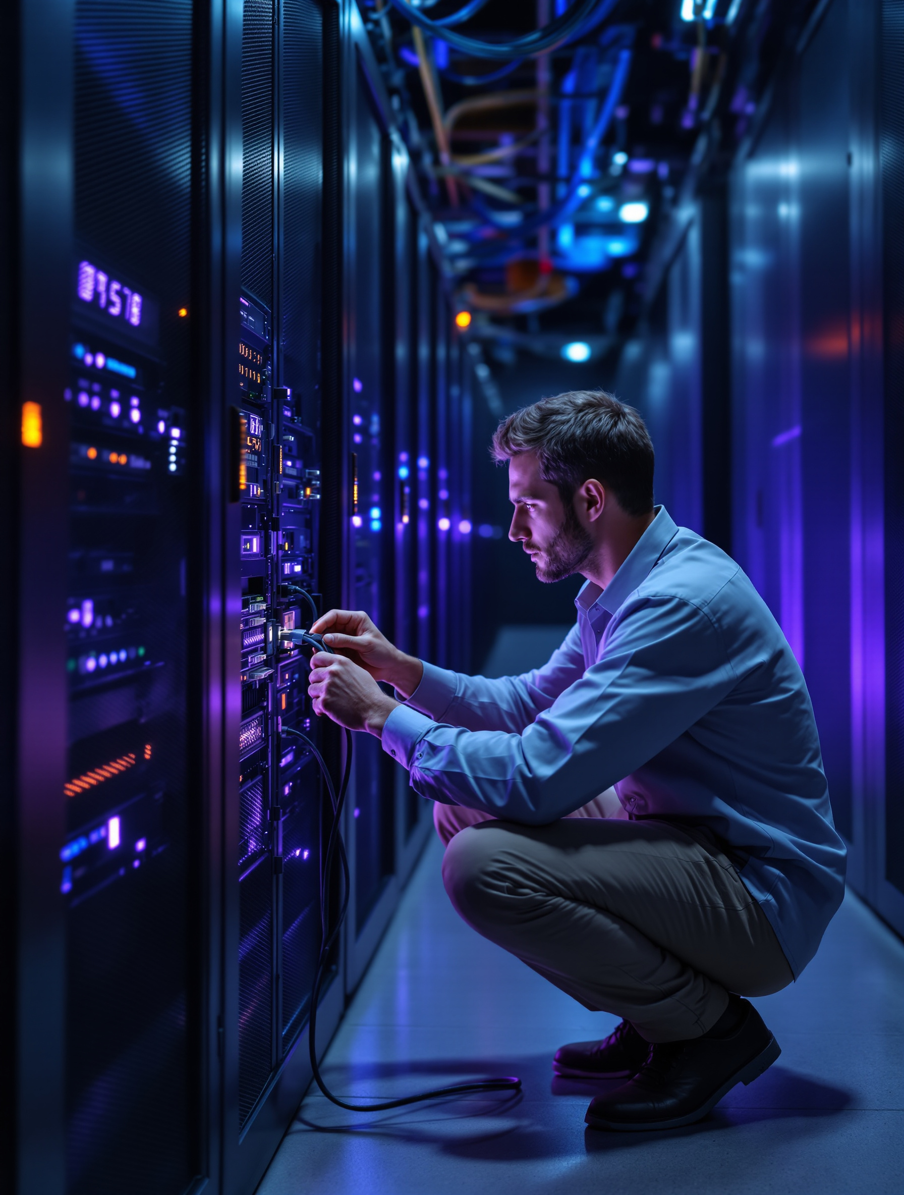 Técnico conectando un nodo de la red BeFamex